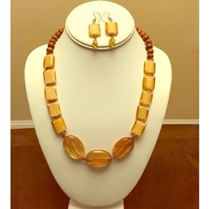 Stylish Amber Colored Glass Beaded Necklace Set